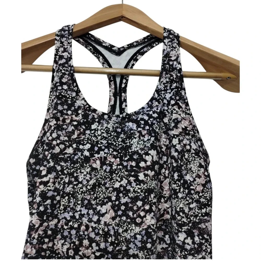 Lululemon Women's Cool Racerback II Floral Spritz Tank‎ Top Black Training Yoga